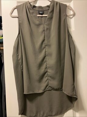 Massimo Olive Green Draped Sleeveless V-Neck Blouse